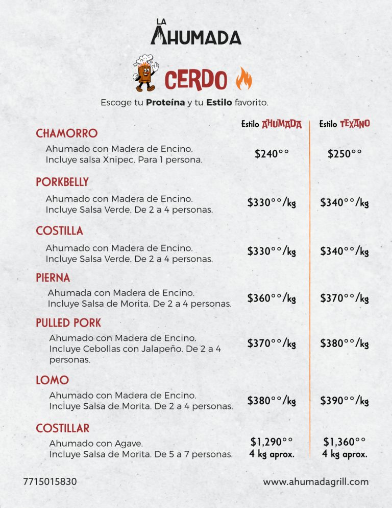 Menú Ahumada Grill